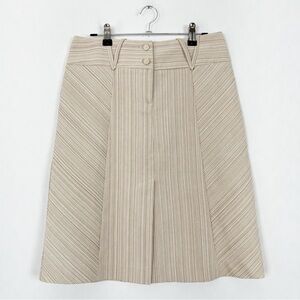Vintage A-Line Beige Tone on Tone Striped Skirt Tension 🇨🇦 Front Slit Size‎ 2